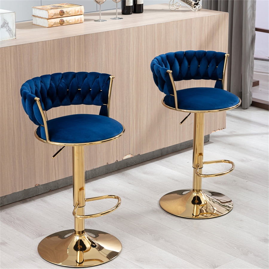 Bar Stool Set of 2, Adjustable Swivel Counter Height Chairs with Barrel Back and Metal Footrest