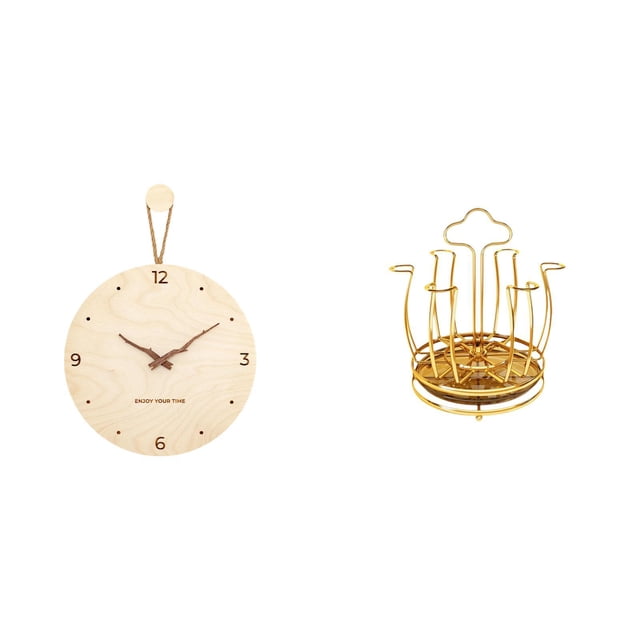 Reloj de pared,Reloj de pared decorativo para sala de estar,silencioso,Reloj de pared de madera con decoración moderna,Porta tazas,Portavasos de café para encimera Organizador de tazas