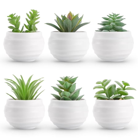 Set of 6 Fake Succulents in Plastic Pots, Small Artificial Plants for Living Room, Bathroom, Bedroom Aesthetic, Tabletop Decoration, green