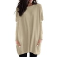 thumbnail image 2 of Womens T Shirts Long Sleeve Loose Fit Pocket Solid T Shirt Spring Womens Tees Khaki M, 2 of 5