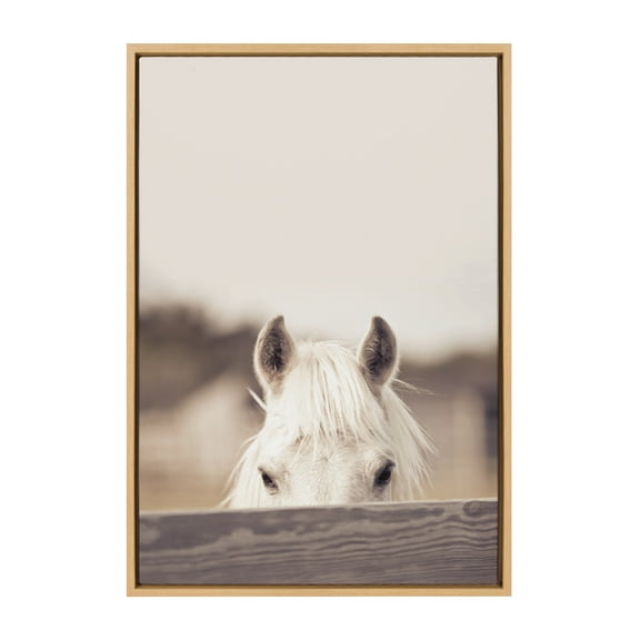Kate and Laurel Sylvie Equine Framed Canvas Wall Art by Robert Cadloff of Bomobob, 23x33 Natural, Decorative Horse Art for Wall