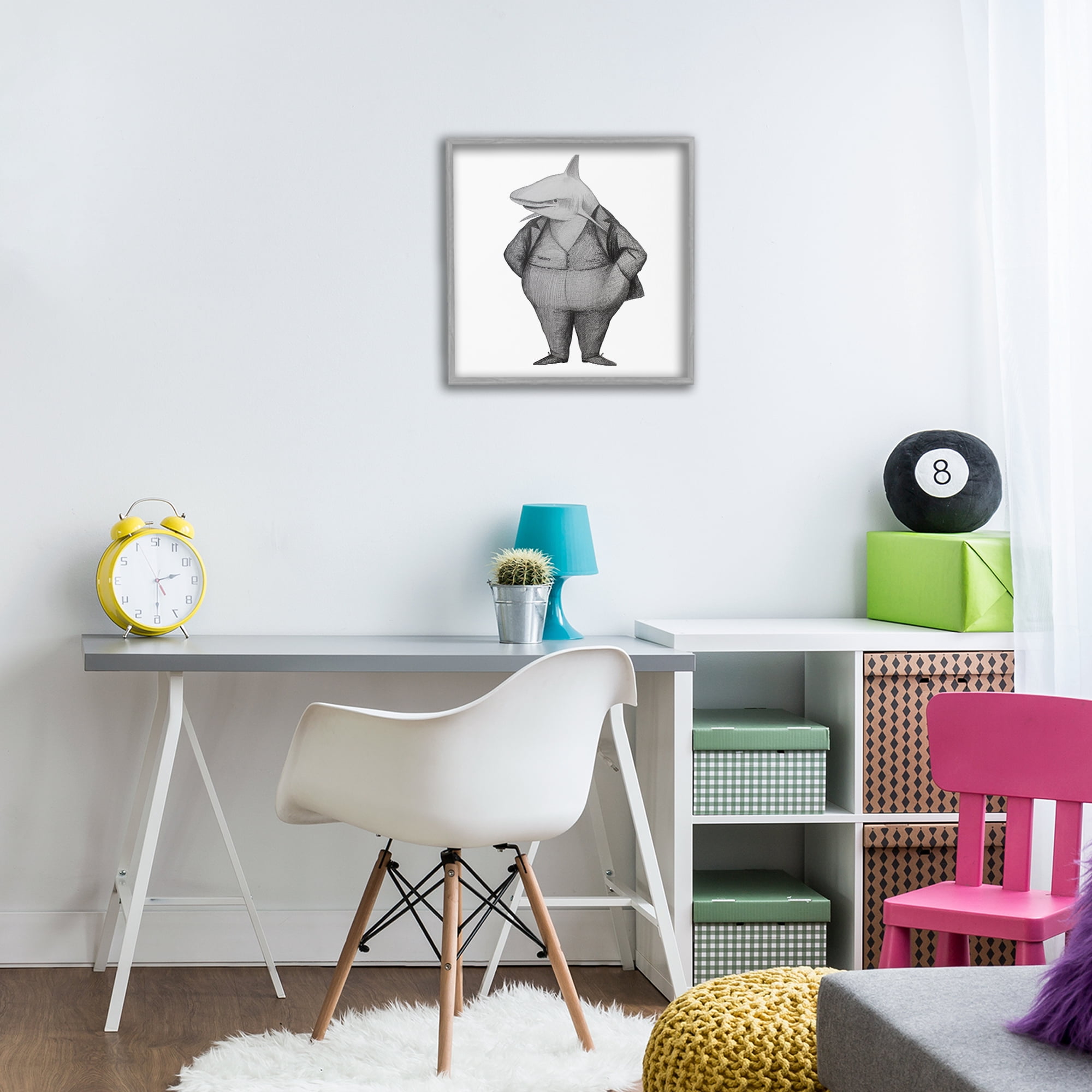 Stupell Industries Shark In Suit Drawing Gray Framed Giclee Art, design by Violeta Vollmer
