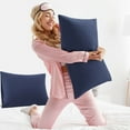 thumbnail image 5 of 2 Pack Queen Pillowcases Soft 1800 Microfiber Pillow Case with Envelope Closure, Navy Bedding Pillow Covers, 5 of 6
