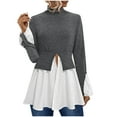 thumbnail image 1 of Timegard Turtlenek Tops for Women Long Sleeve Patchwork Color Block Dress Blouses Split Ruffle Fashion Shirts, 1 of 7