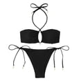 thumbnail image 2 of Karight Women's Triangle Bikini Set - Halter Neck with Gold Star Charms, Side Tie Thong Bottoms Two Piece Swimsuit for Beach Pool Vacation, 2 of 7