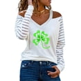 thumbnail image 2 of Luxalzxs Off Shoulder Tops for Women Fashion V-Neck Long Sleeve T-Shirt Happy St. Patrick's Day Print Cold Shoulder Loose Blouse Tops, 2 of 5
