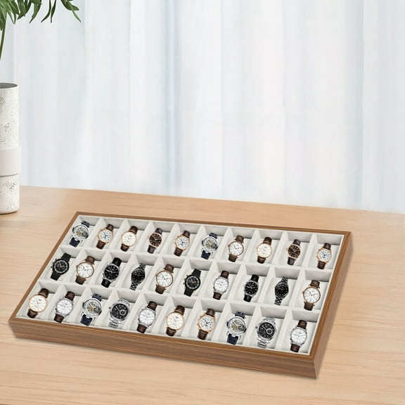 FETCOI Watch Display Tray Organizer 30 Slot Wooden Watch Show Case Jewelry Storage Tray