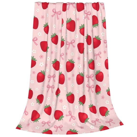 Cute Strawberry Blanket Flannel Soft Warm Cozy Blanket Blanket for Sofa and Chair, Strawberry Decor Throw Blanket, Home Accessories 50"x40"
