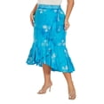 thumbnail image 2 of Beautybatik Blue Women Batik Floral Print Long Flowy Pleated Elastic High Low Ruffle Skirt 2X, 2 of 5