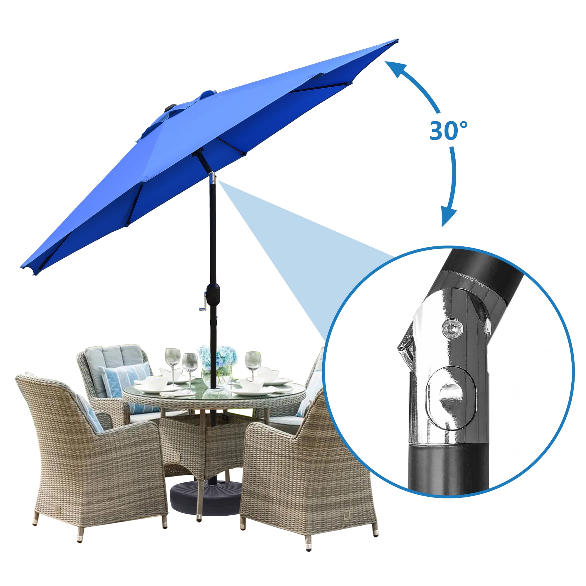 Abble Outdoor 9ft Patio Umbrella with Crank Handle and Push Button Tilt, Outdoor Market Umbrella with 8 Ribs for Garden, Deck, Backyard, Pool, Royal Blue