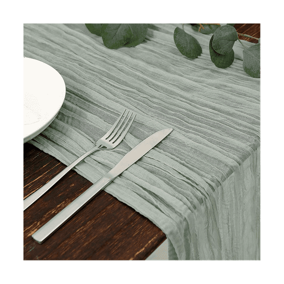 Table Runner Boho Gauze Cloth Table Runner Rustic Sheer Runner for Wedding Baby Shower Table Decorations 90X400cm