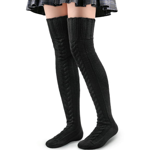 Littleforbig Thigh High Boot Socks Extra Long Over The Knee Cable Knitted Stockings