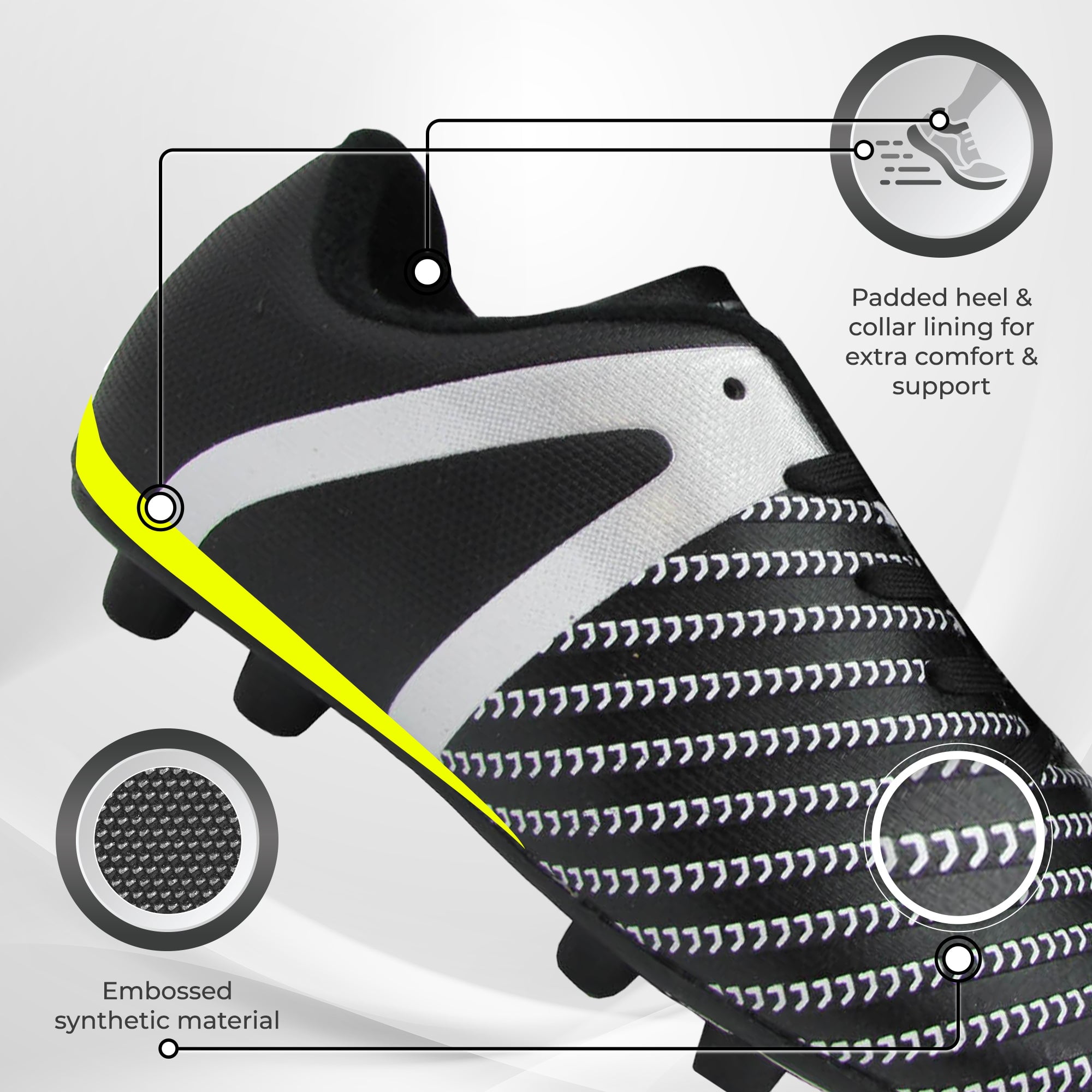Vizari USA Impact Firm Ground Soccer Cleats for Kids – Comfortable, Lightweight, and Durable Shoes for Toddlers, Little Kids, and Big Kids - Black/White, 3.5