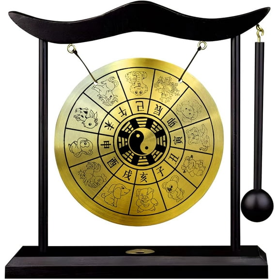 Feng Shui Brass Gong Desktop Wind Gong Copper Zen Chinese Table Gong Hand Gong For Housewarming Home Decor Oriental Chinese Mysterious Decor Gifts