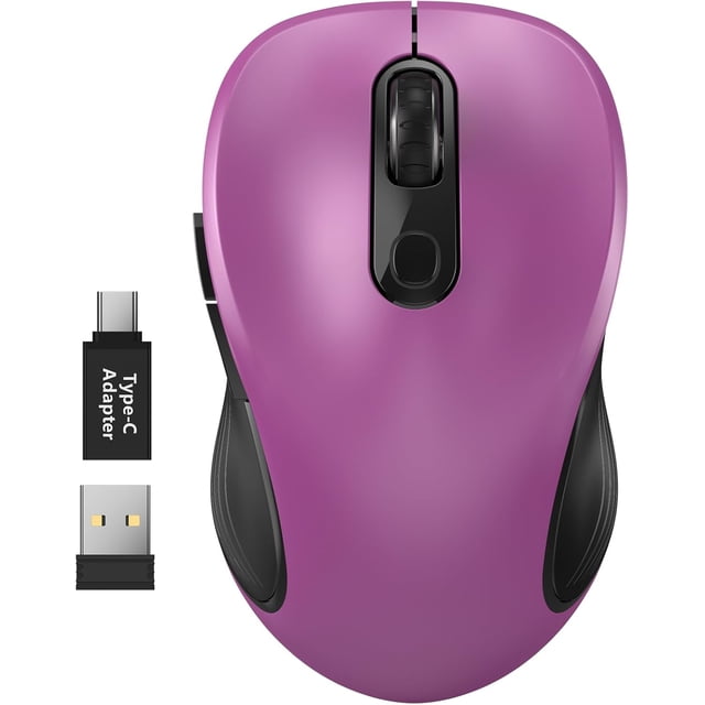 WisFox 2.4G Wireless for Laptop, Ergonomic Computer with USB Receiver and 3 Adjustable Levels, 6 Button Wireless Mice for Windows PC Notebook (Grey)