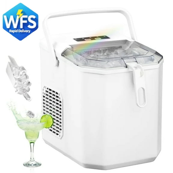 LHRIVER Portable Compact Ice Maker, Portable Ice Machine with Handle, 26 lbs/day Capacity Portable, Ice Machine with Ice Scoop and Basket, White