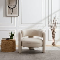 Guyou Modern Barrel Accent Chair, Velvet Upholstered Round Armchair, Comfy Side Club Chair Casual Single Sofa Chair for Living Room Bedroom, Beige