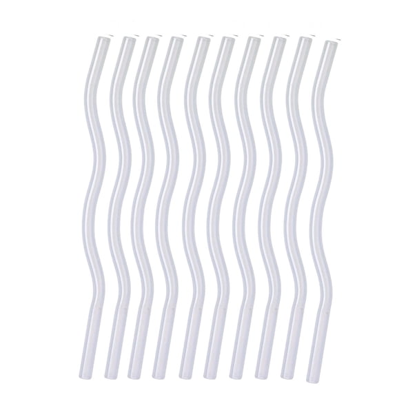 10 Pcs Reusable Wavy Colorful Glass Straws, Resistant Cute Drinking Straws for Beverages,Coffee,Juice,Cocktail,Teas