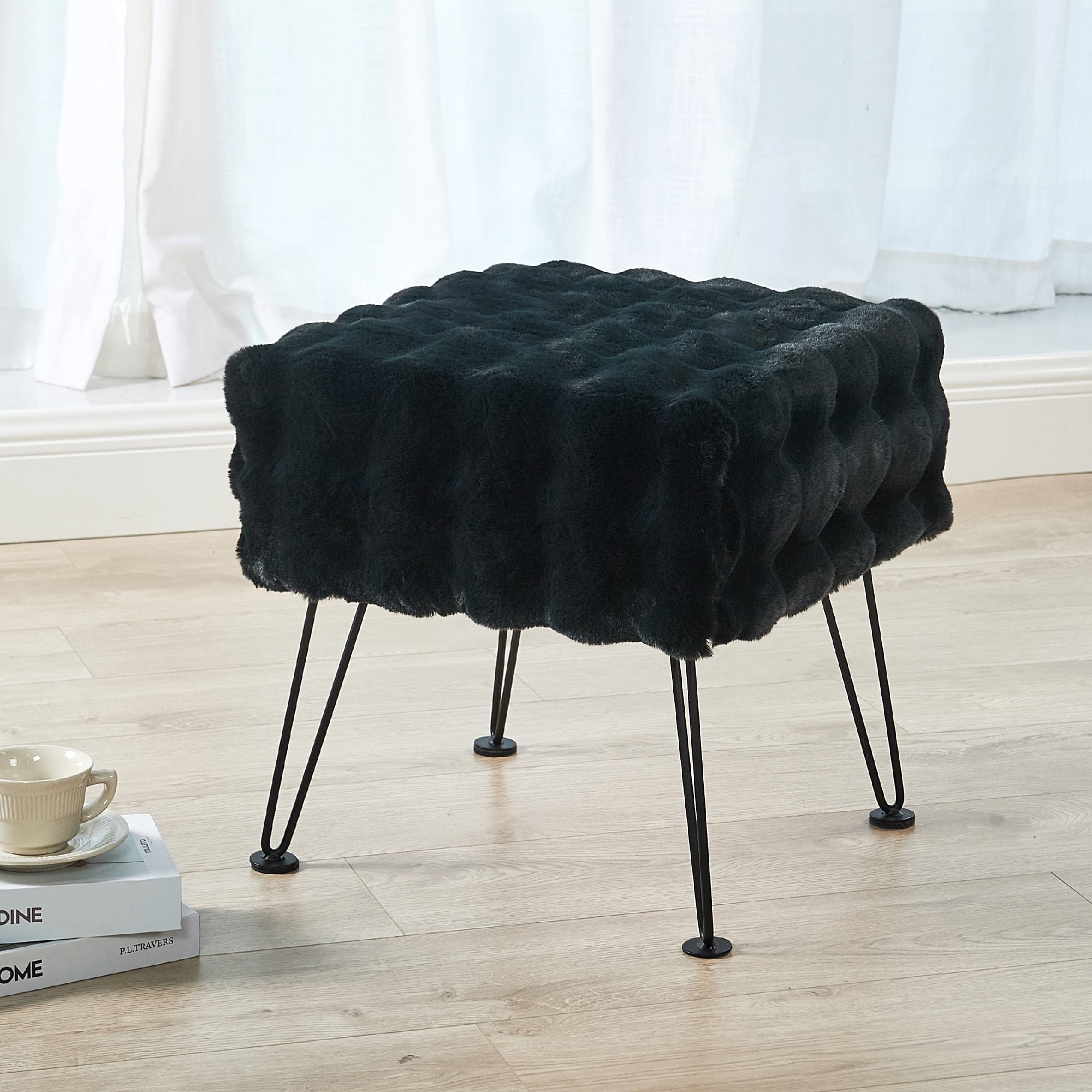 Home Soft Things Bubble Textured Stool Ottoman - Black - 17'' x 17'' x 17''
