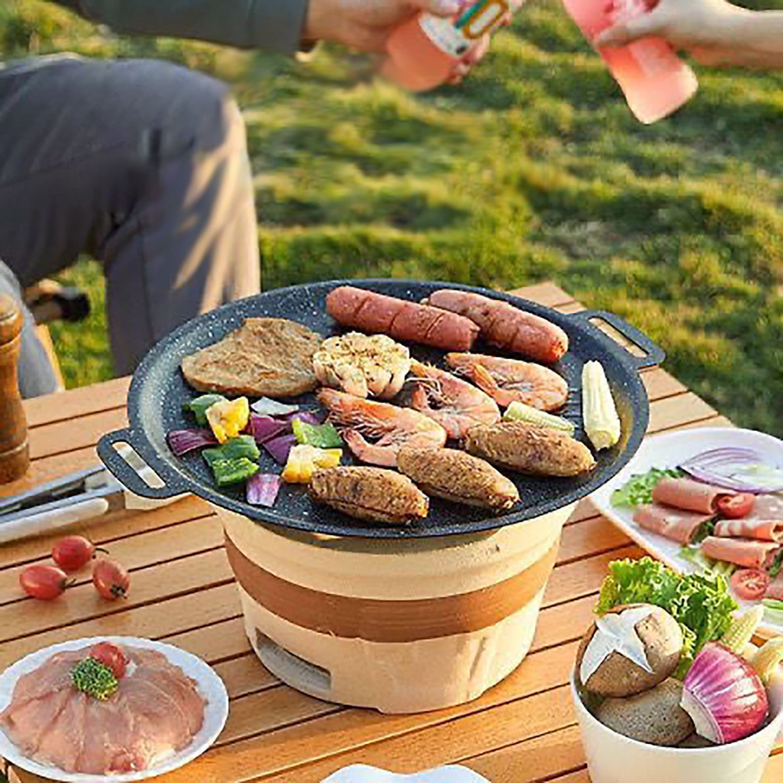 Thin Korean Grill Pan, Korean Style BBQ Grill Pan for Stove Top, 14 Inch Iron with Non-stick Coating Baking Tray on Heating Stove for Home, Party Travel and Outdoor, 1 Pcs