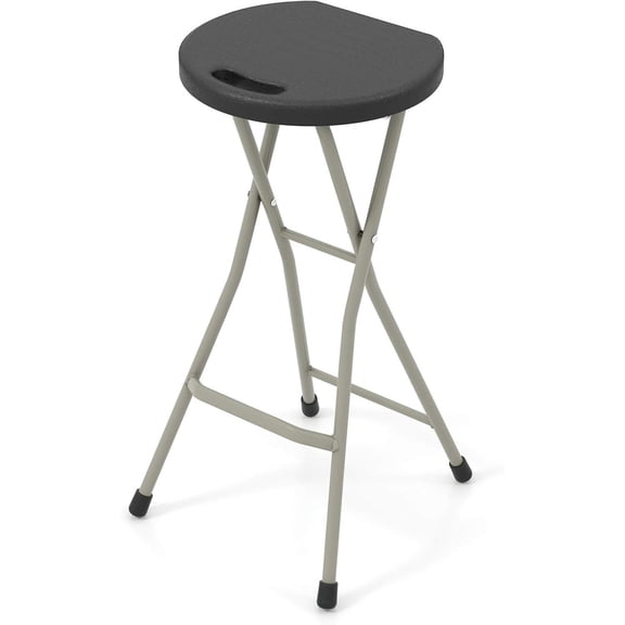 Folding Bar Stool with Handle, Footrest, Anti-Slip Pads and Steel Frame, Collapsible Round Stool for Outdoor, Indoor, Garden, Camping, Fishing, Black