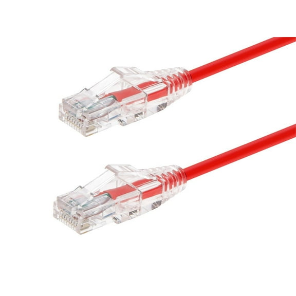 Monoprice Cat6 Ethernet Patch Cable - 2 feet - Red | Snagless RJ45 Stranded 550MHz UTP CMR Riser Rated Pure Bare Copper Wire 28AWG - SlimRun Series