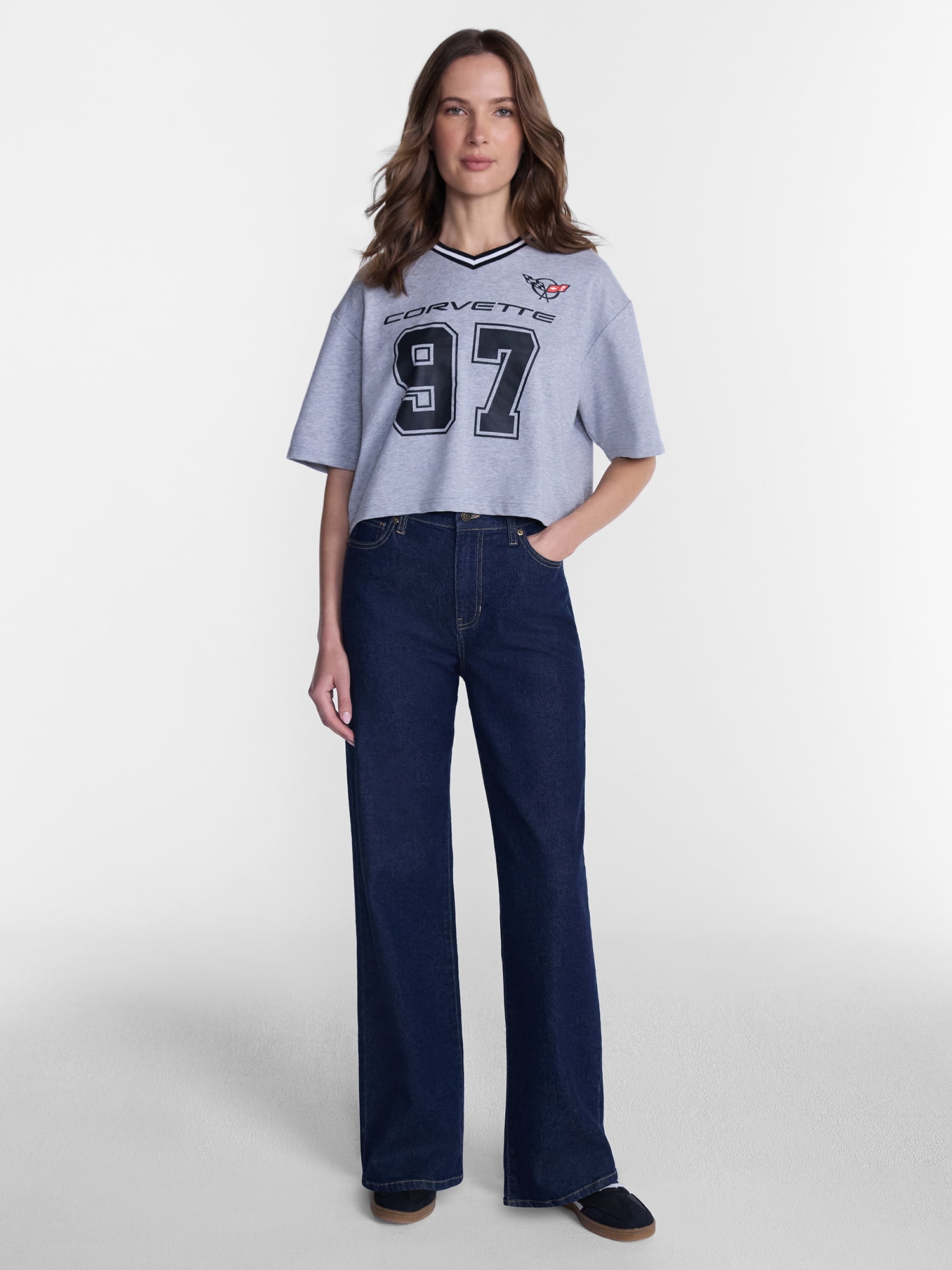 Corvette Women's French Terry Varsity Graphic Tee with Short Sleeves, Sizes XXS-XXL