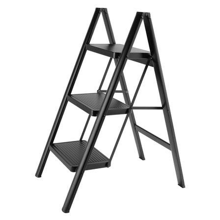 TOPTENG 3-Tier Foldable Aluminum Stepladder, Lightweight, Compact & Wide Design