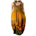 thumbnail image 1 of Robe Longue d'Été pour Femme à Col Rond, Imprimée, Sans Manches, Grande Taille, à Enfiler, à Bretelles Spaghetti, Longue Robe Maxi avec Poches, 1 of 4