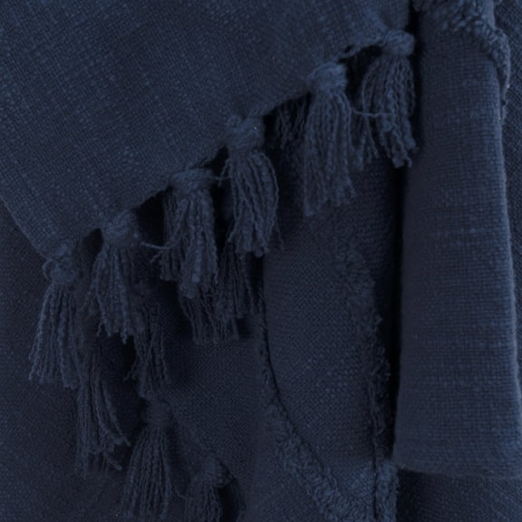 HomeRoots 518836 Blue Woven 100 Percent Textured Cotton Floral Throw Blanket