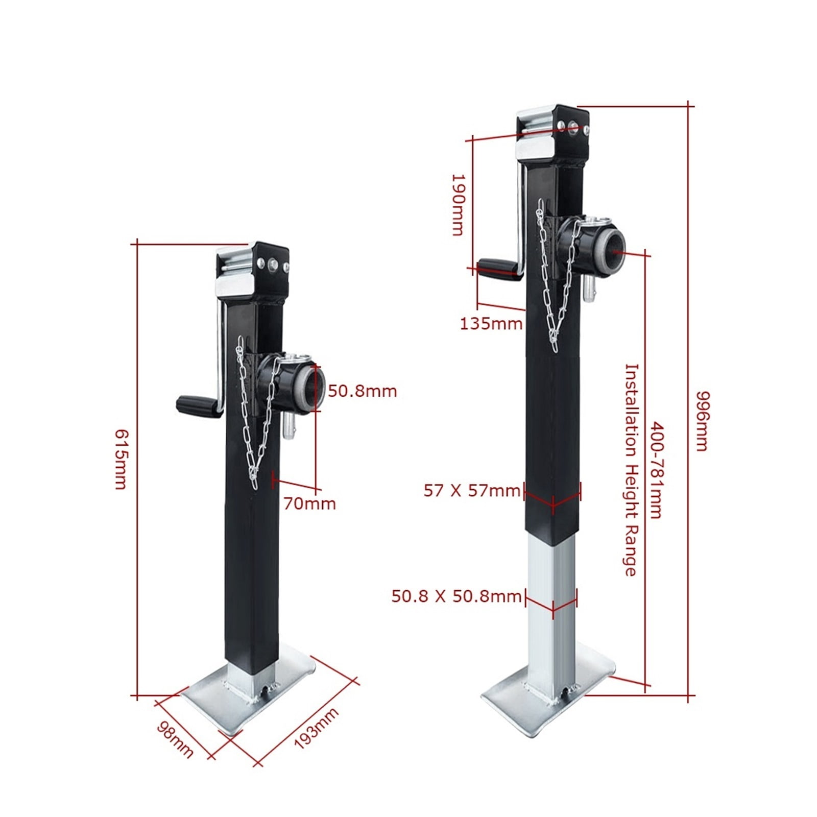 Travel 15Inch Side Swivel Weld-on Square Tube Trailer Jack Stands Support Legs Corner Steady Camper RV Parts Caravan Accessories ,Easy Installation