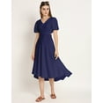thumbnail image 2 of Moomaya Solid A-Line Viscose Dress, Short Sleeve, Styled Back Casual Flared Dress, 2 of 9
