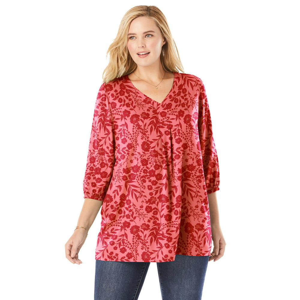 Woman Within - Woman Within Women's Plus Size Pleat-Front Tunic With ...