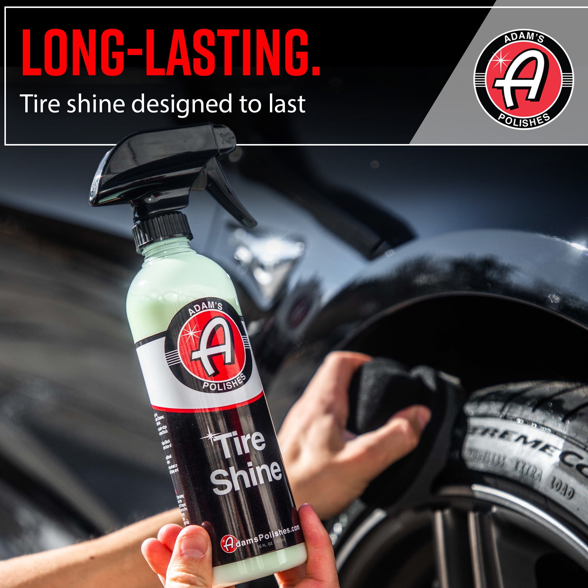 Adams Tire Shine 2-Pack - Easy to Use Spray Tire Dressing W SiO2 for Glossy Wet Tire Look wNo Sling Works on Rubber, Vinyl Plastic USA Madea