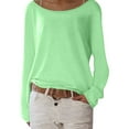 thumbnail image 2 of Wangmeiwg Women's T-Shirt Top for Women Knit Long Sleeve Solid Color Everyday Basic Layering Green XXL, 2 of 5