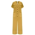 thumbnail image 4 of Uaswgudfs Women's 2025 Summer Cap Sleeve Jumpsuits Deep V Neck Button Onesie Wide Leg Pants Rompers Yellow 2XL, 4 of 6