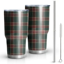 30oz Green and Red Christmas Plaid Pattern Tumblers Stainless Steel Tumbler with Lid and Straw,Vacuum Insulated Double Wall Travel Tumbler Cups Mug with Cleaning Brush for Coffee,Tea