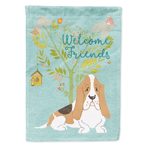 Welcome Friends Basset Hound Flag Canvas House Size