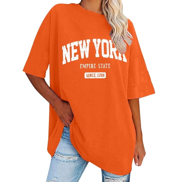 Women's Sweatshirt Summer Half Sleeved Long Shirt Vintage New York Letter Print Casual Fashion T Shirt Turtle Neck Long Sleeve Shirt Women Long Sleeve T Shirts for Woman Womens Running Shirts Loose