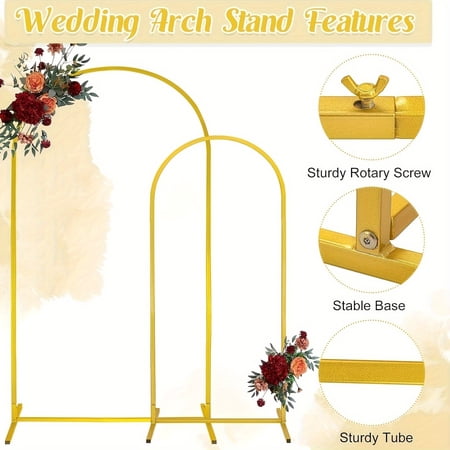 2pcs Heavy Duty Metal Wedding Arch Set (7.2Ft+6Ft), Golden Steel Frame, Easy Assembly, Ideal for Weddings, Birthdays, Eid & Ramadan Decor, Indoor/Outdoor Use