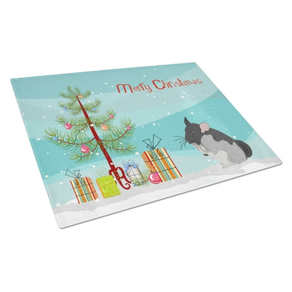 Carolines Treasures CK4432LCB Black Velvet Chinchilla Merry Christmas Glass Cutting Board Large, 12H x 16W, multicolor