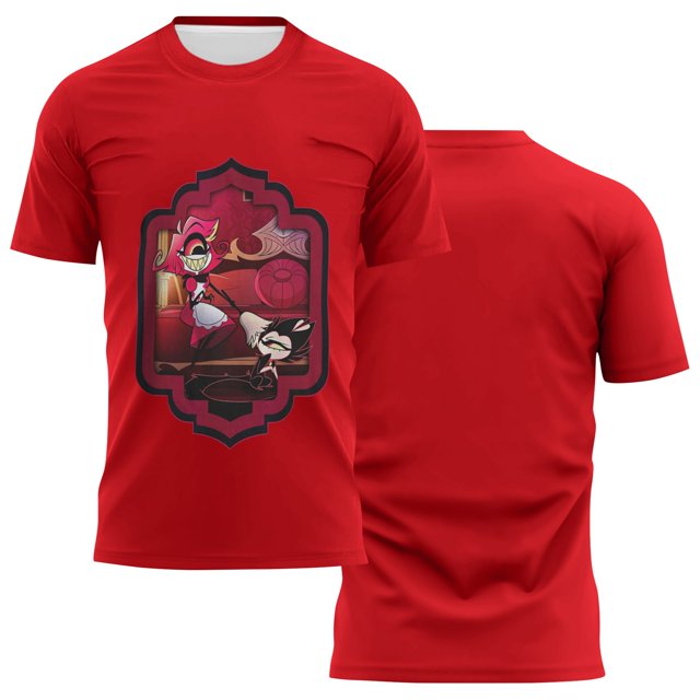 Hazbin Hotel Camiseta de los hombres de texto gráfico de la piscina de impresión 3D de la calle Casual de manga corta ropa impresa básica Rojo/M