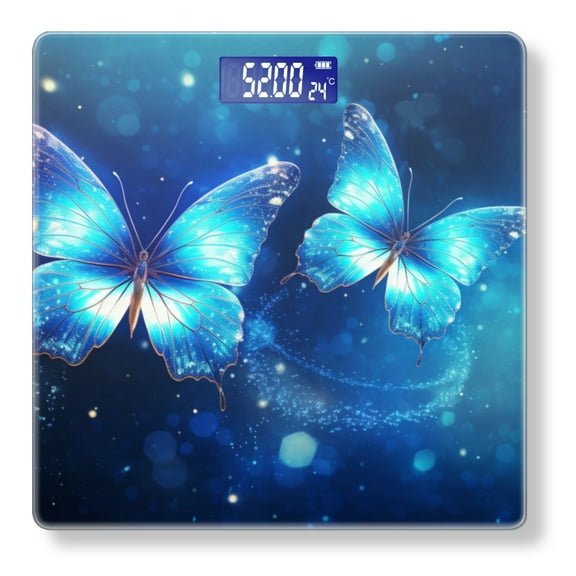Bathroom Scale, Highly Accurate Digital Body Scale,Precisely Measures Weight up to 400 lbs-Glowing Blue Butterflies Flutter In The Air