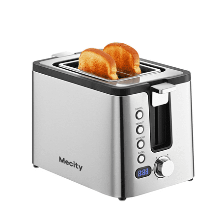 

Mecity Toaster 2 Slice Stainless Steel Toaster Countdown Timer Warming Rack Removable Crumb Tray 6 Browning Settings Extra Wide Long Slots Bread Toaste 800 Watts