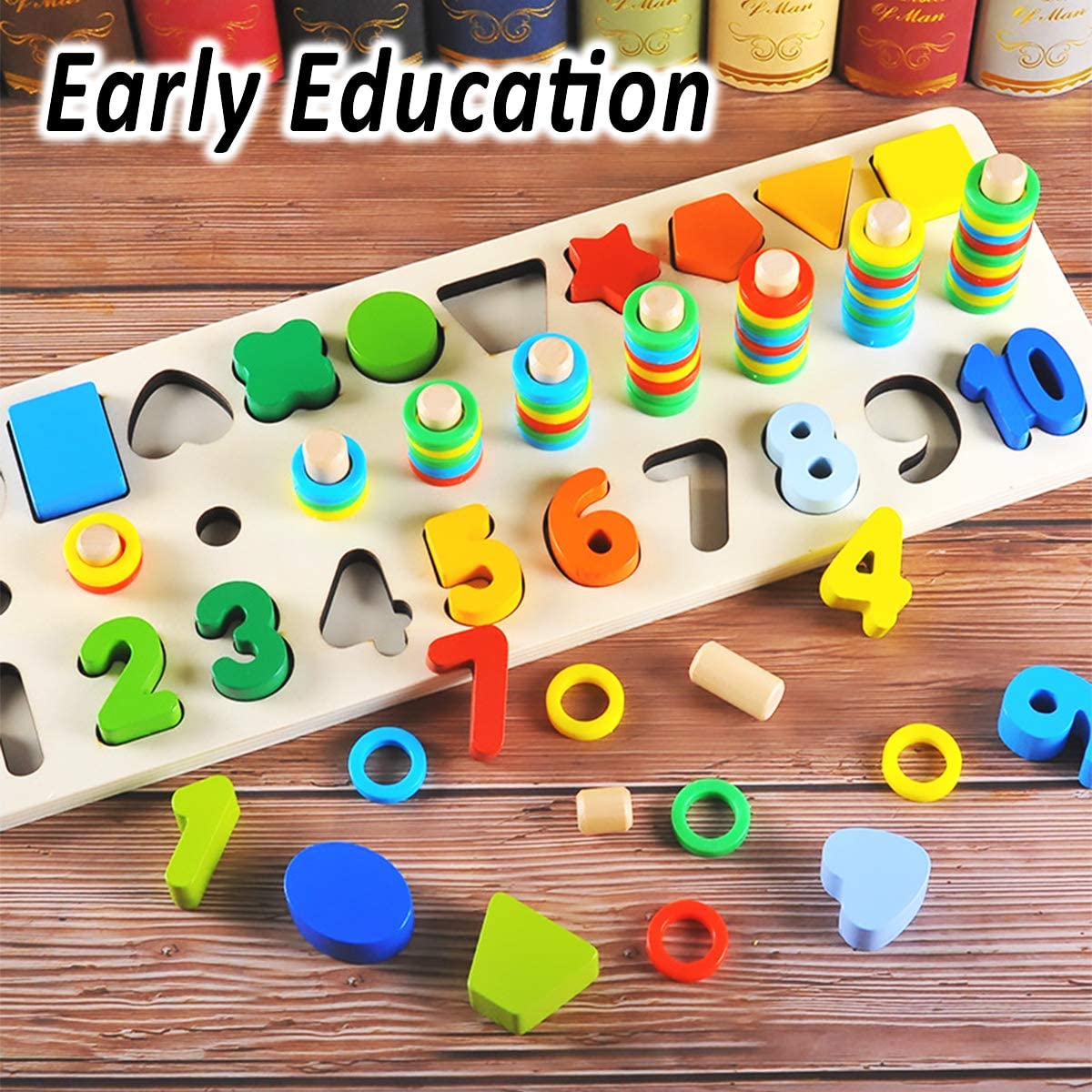 Toddlers - Shape Sorter Counting Game for Wooden Number Puzzle Sorting Montessori Toys for Age 3 4 5 Year olds Kids - Preschool Education Math Stacking Block Learning Wood Chunky Jigsaw - image 2 of 6