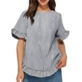 thumbnail image 1 of Camisa Informal Holgada A Rayas de Media con Cuello Redondo y Volantes para Mujer Rayas Negras XL, 1 of 7
