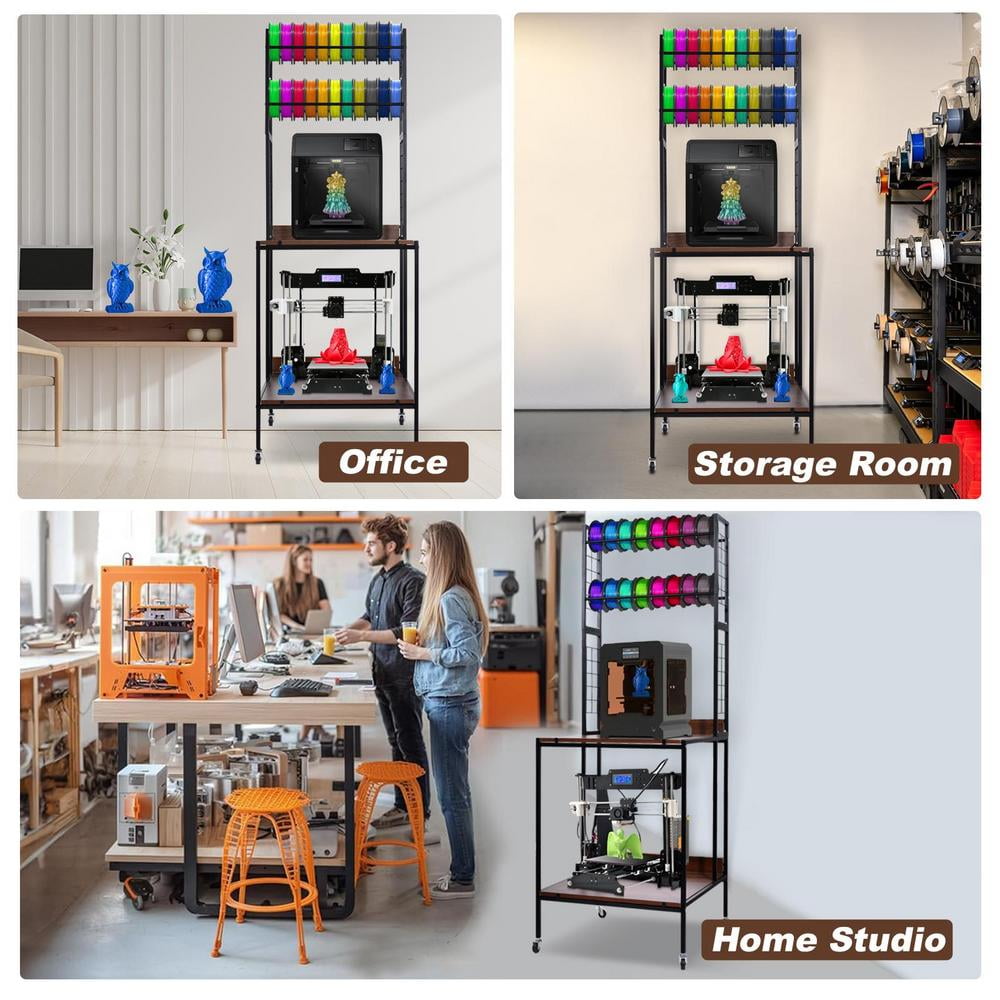 3D Printer Stand, Mobile Printer Stand with Wheels, Heavy Duty 3D Printer Table Stand with Filament Storage Rac for Garage Office Workshop, Printing Station