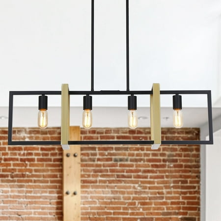 

Industrial 4-Light Matte Black and Gold Linear Chandelier - 35.5-in L x 10.2-in W x 10.2-in H