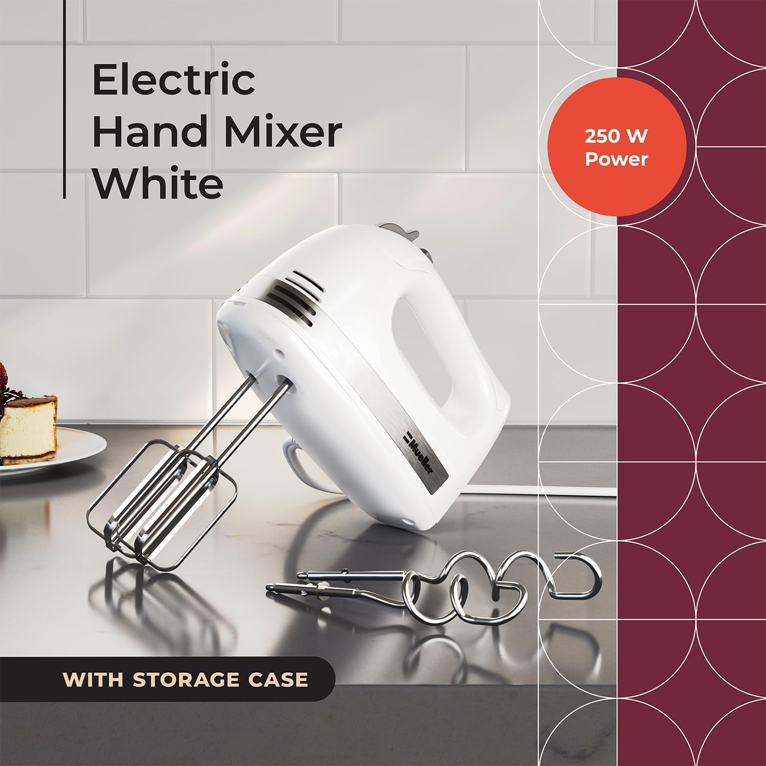 Mueller Austria, 250W, Stainless Steel, Electric 5-Speed, Hand Mixer