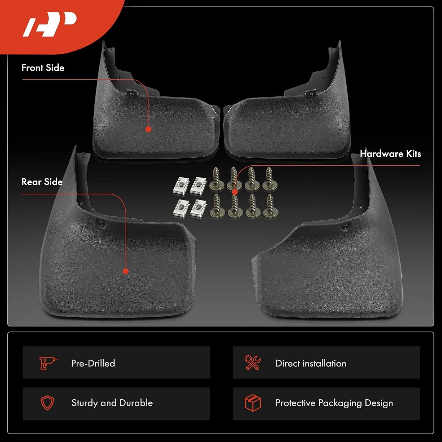 A-Premium Set of 4PCS Mud Flaps Splash Guards Mudguards Mudflaps with Hardware Kits Accessory Compatible with Jeep Grand Cherokee 2005-2010, Sport Utility, Front and Rear (Driver & Passenger Sides)